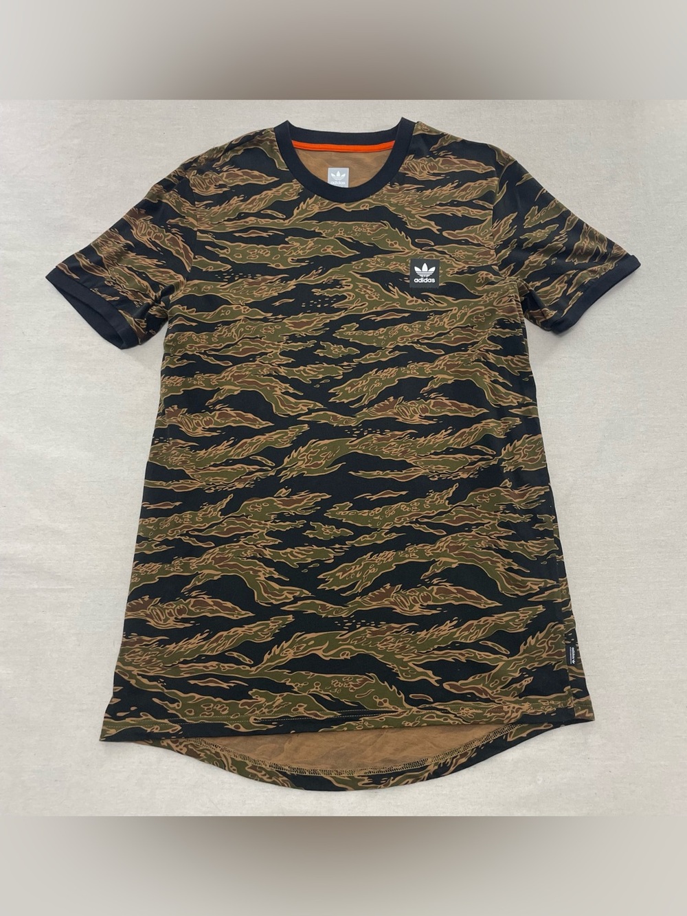Adidas Originals Skateboarding Tiger Stripe Camo Tee, Black/Collegiate Orange